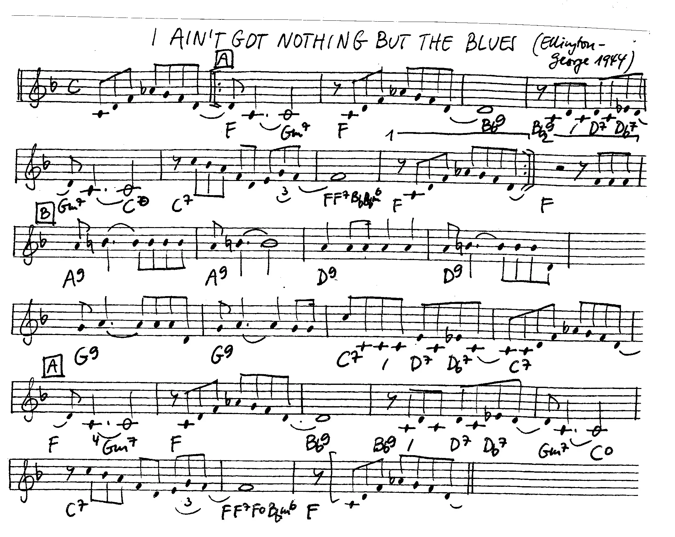 i ain't got nothing but the blues free jazz leadsheet - Courtesy of the Jungle Jazz Band